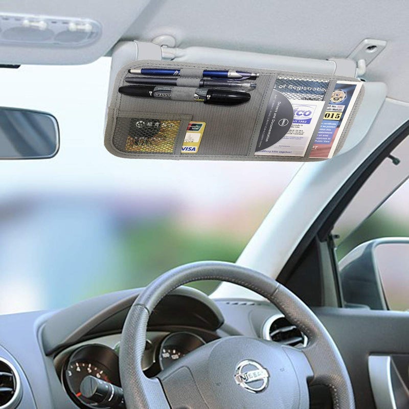 ZugGear Car Sun Visor Organizer, Auto Visor Holder Interior Accessories Pocket Organizer - Car Registration Holder Document Storage Pouch Pen holder - Grey - Image 3